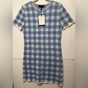 En Saison Sky Blue & White Gingham NWT Knit Mini Dress Sz M Preppy Elle Woods